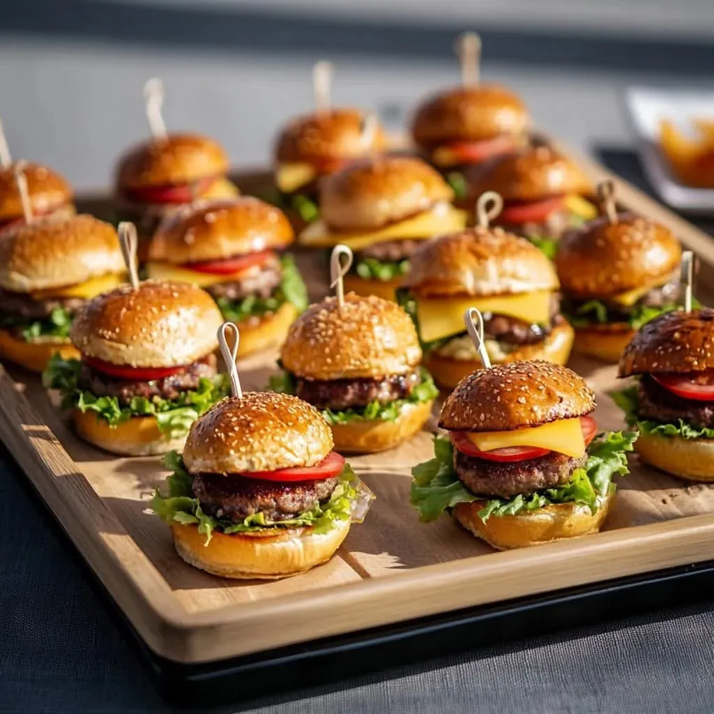 Trasnoche de matrimonio con mini hamburguesas y comida para invitados