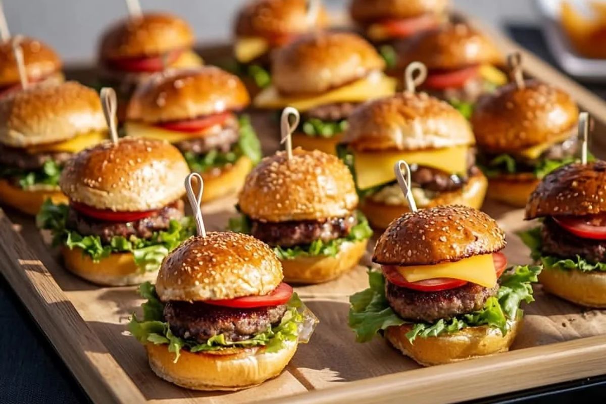 Trasnoche de matrimonio con mini hamburguesas y comida para invitados
