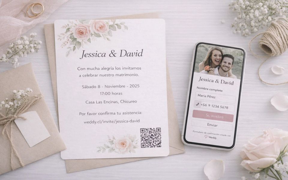 Invitación y confirmación de asistencia RSVP online para matrimonio