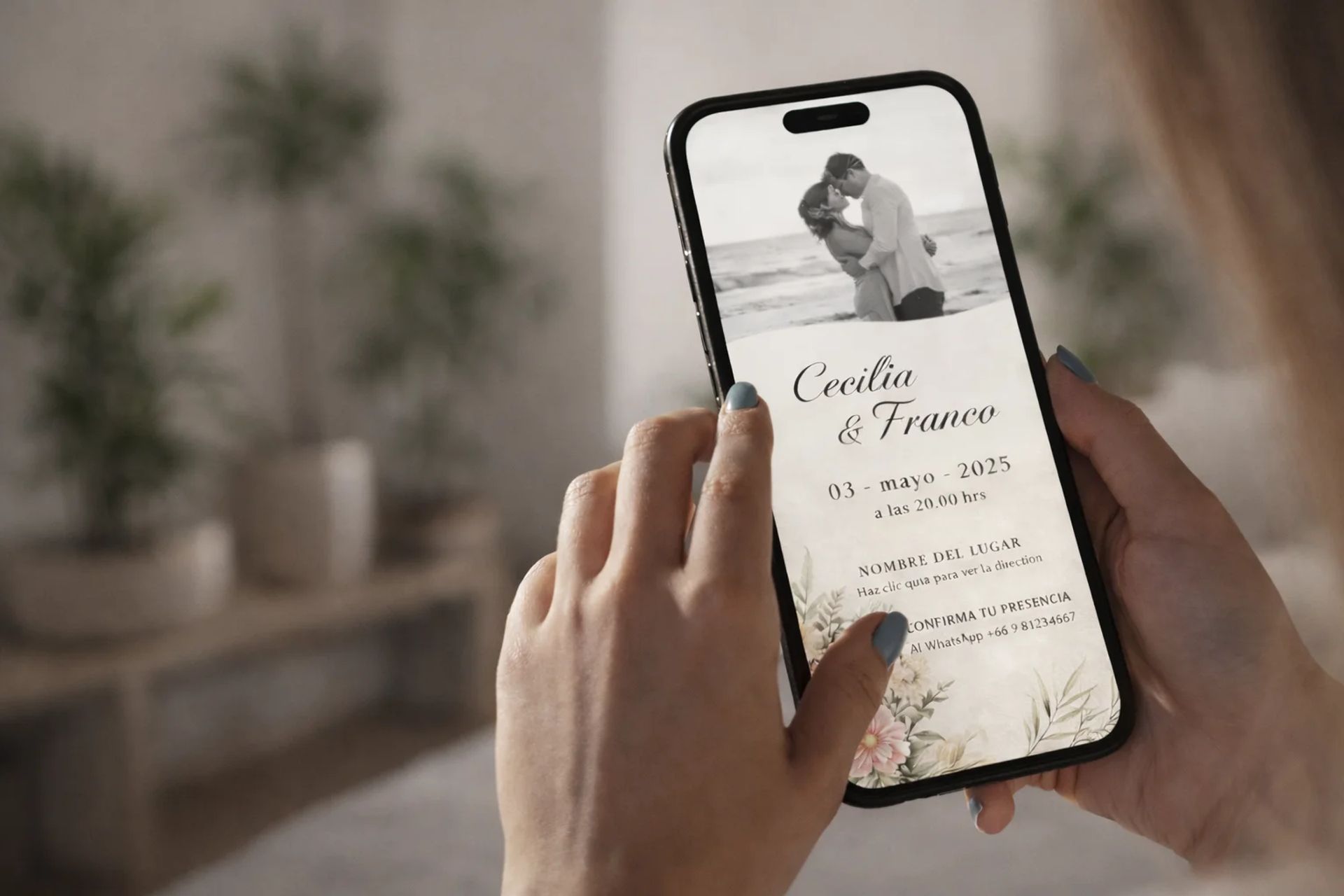 Ejemplo de invitación digital de matrimonio con botones para confirmar asistencia y ver mapa