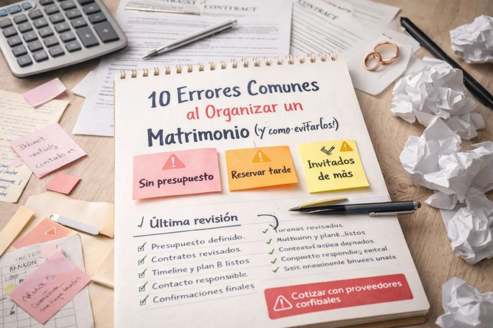 10 errores comunes al organizar tu matrimonio (y cómo evitarlos sin estrés) - Decisiones clave en Chile | Blog de matrimonios Weddy