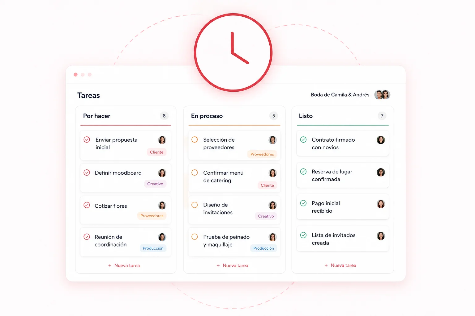 Kanban de wedding planner en Weddy