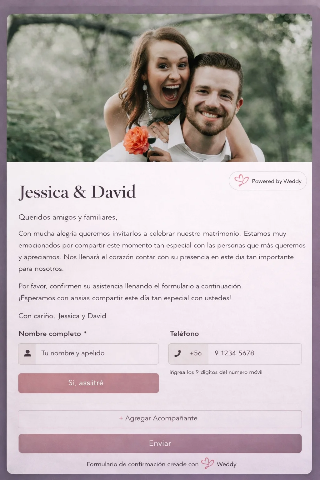 Formulario de confirmación personalizado para invitados
